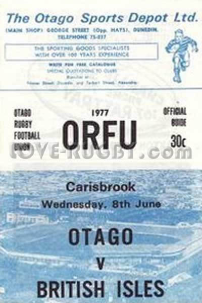 1977 Otago v British Lions  Rugby Programme